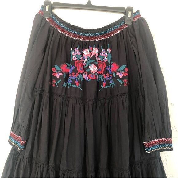 ‎FREE PEOPLE Sunbeam Floral Embroidered Off Shoulder Tiered Boho Dress Si… - Picture 5 of 11